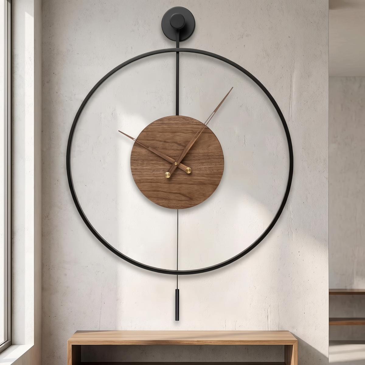 Large Silent Pendulum Wall Clock in a modern living room