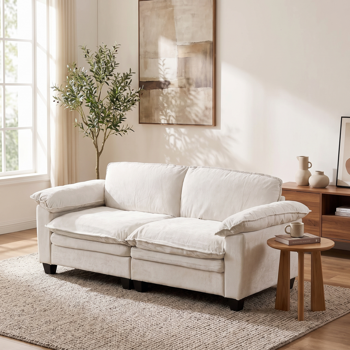Modular Chenille Loveseat Sofa in a living room