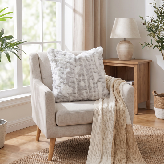 Faux Rabbit Fur Cushion Cover on a sofa