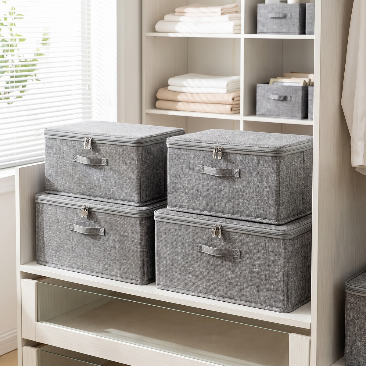 Extra Large Stackable Storage Organiser Set in a closet