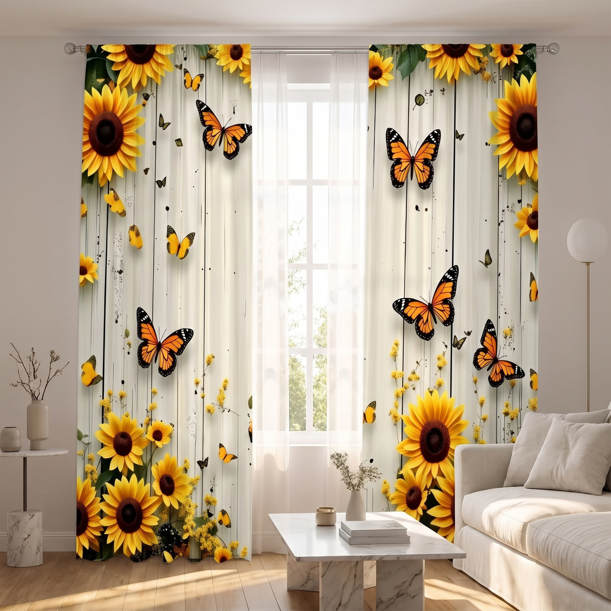 Sunflower and Butterfly Blackout Curtains on a window