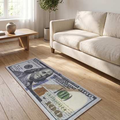 Banknote Print Non-Slip Indoor Rug in a living room