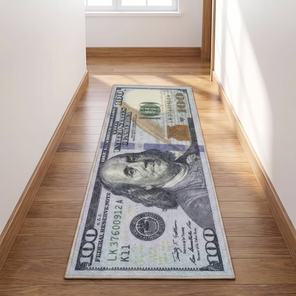 Banknote Print Washable Non-Slip Runner Rug in a hallway