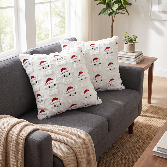 Highland Cow Faux Fur Throw Pillow Covers on a sofa