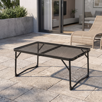 Folding Mesh Table set up in a living room