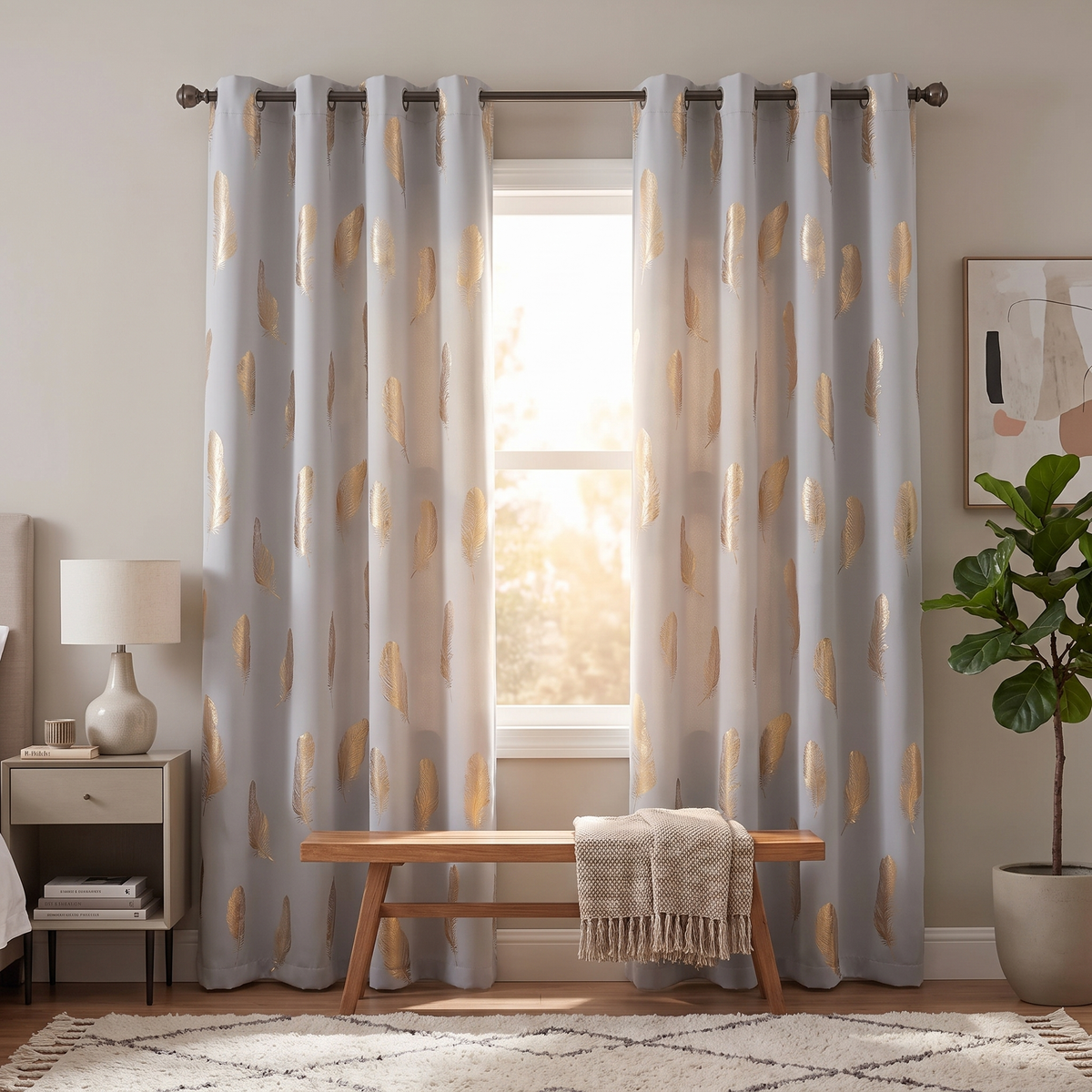 Foil Metallic Print Blackout Curtains on a window