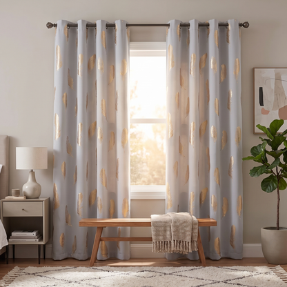 Foil Metallic Print Blackout Curtains on a window