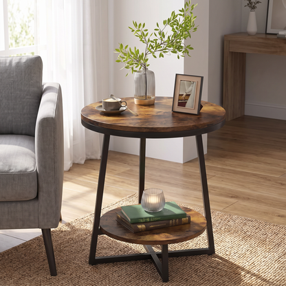 2-Tier Round End Table beside a sofa