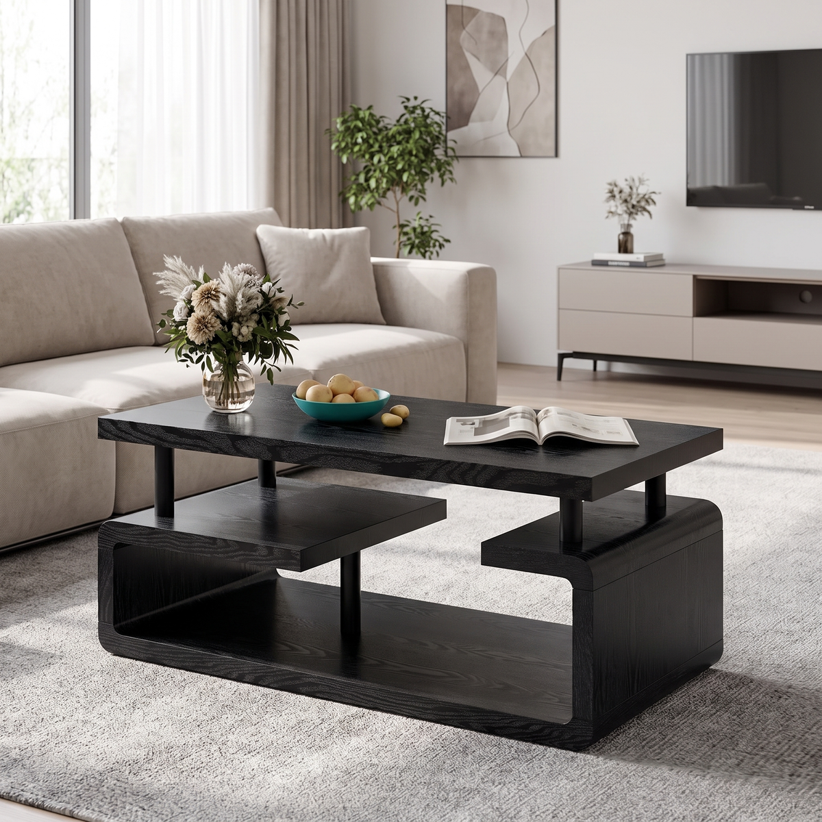 3-Tier Coffee Table with Storage in a living room