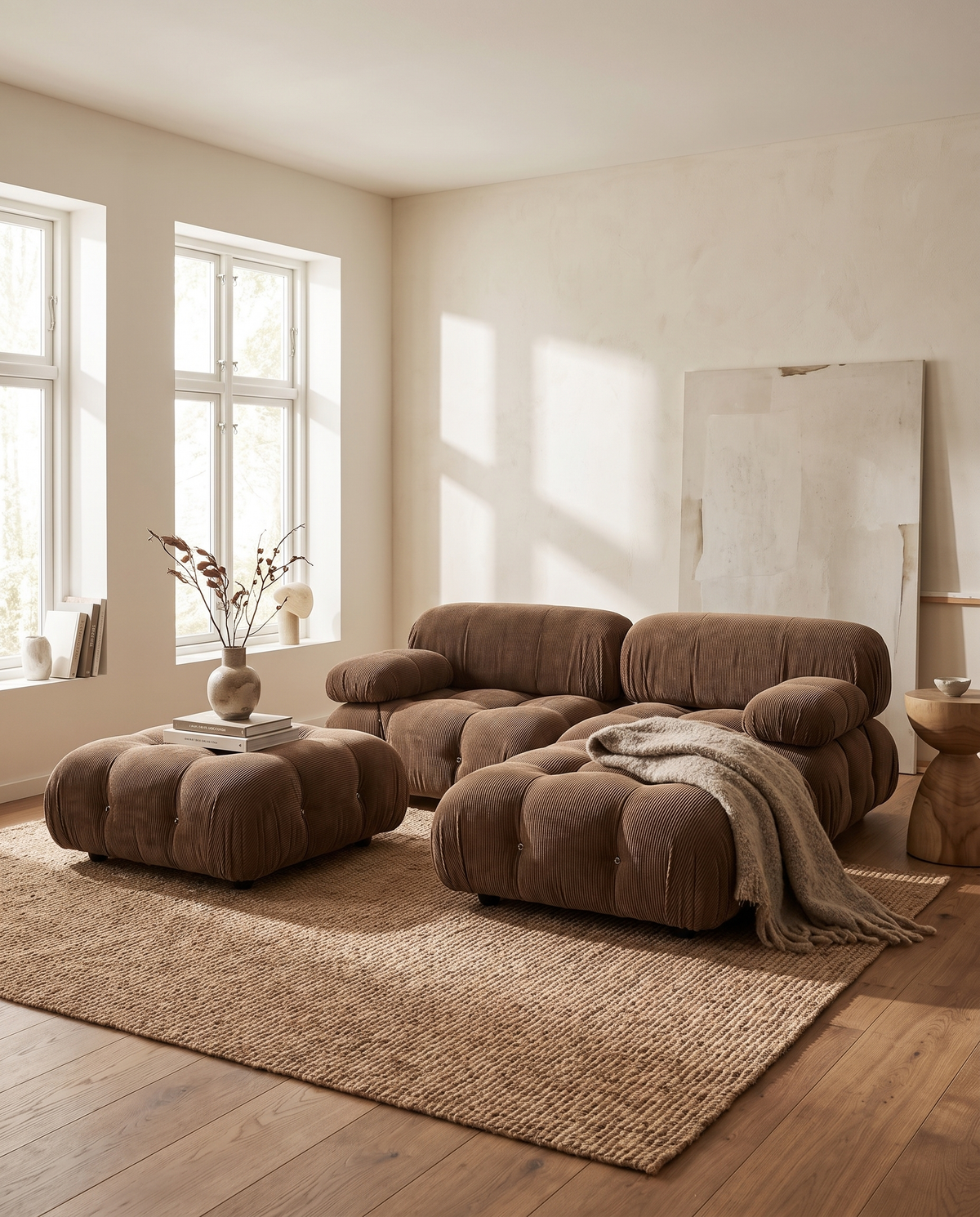 Bellini Sectional Sofa – Mario Bellini Left-Facing Open-End Design, Cappuccino Brown Chenille | Final Sale