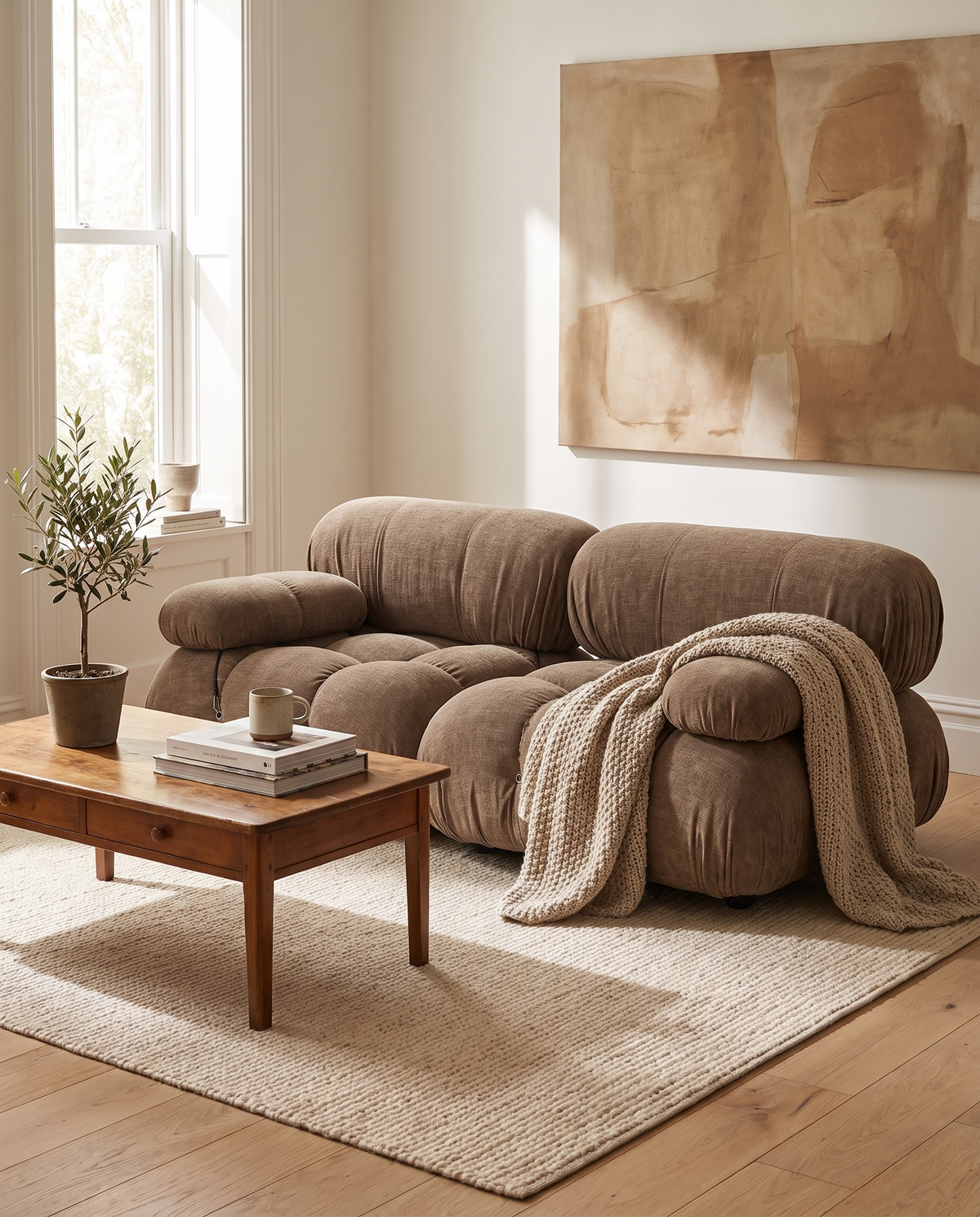 Mario Bellini Bellini Two-Seater Sectional Sofa in Cappuccino Brown Chenille | Final Sale