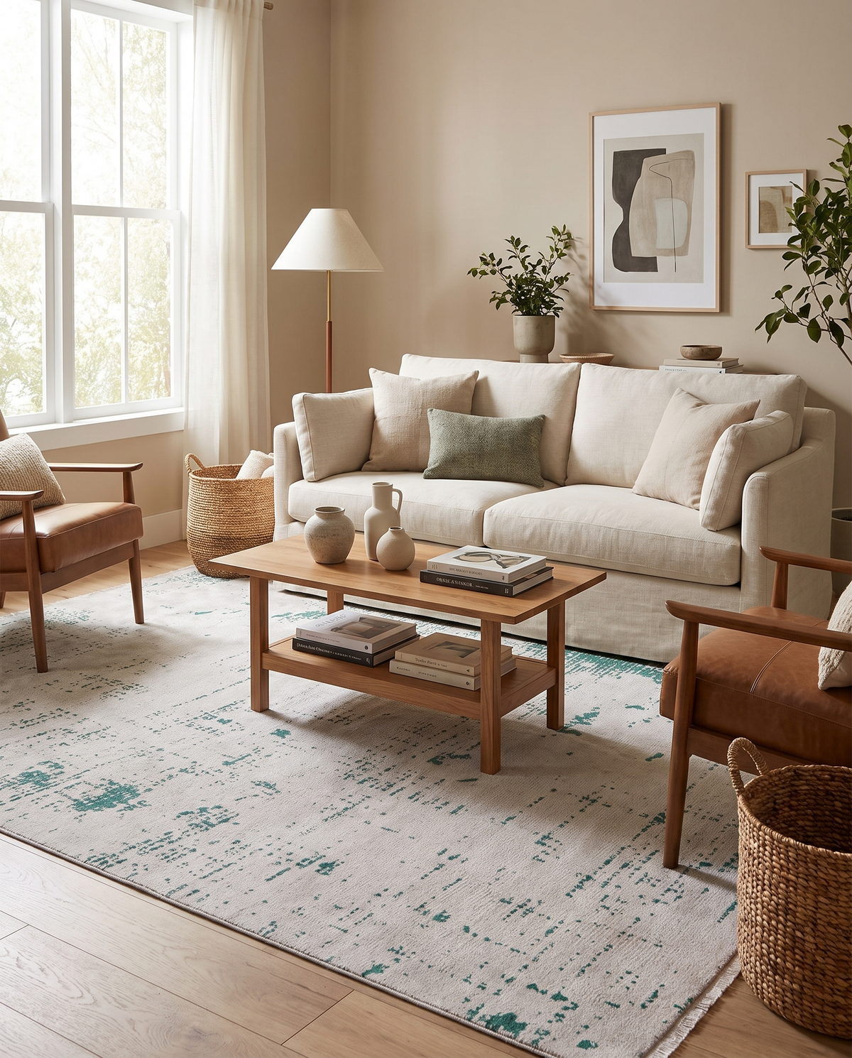 Space Ecru - Dark Green Rug